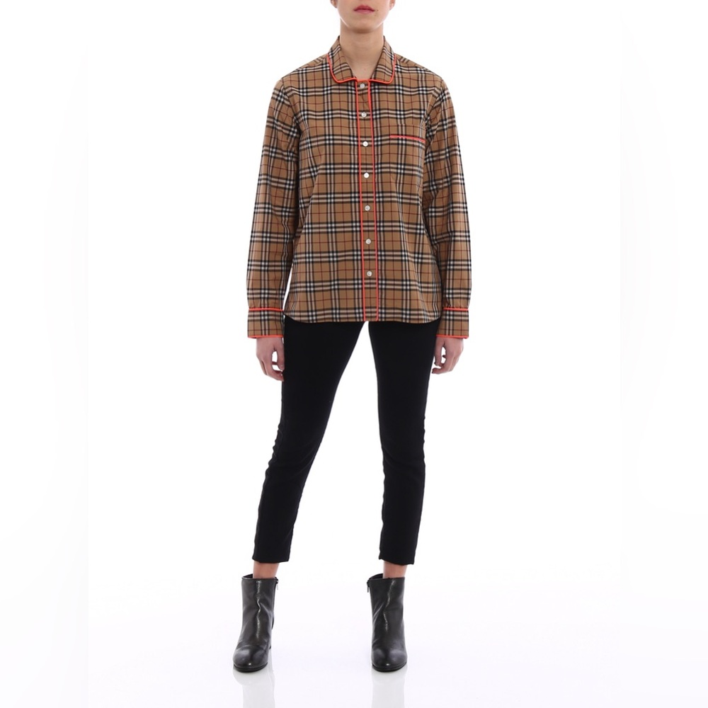 BURBERRY check neon piped pyjama style top - Picture 7 of 13